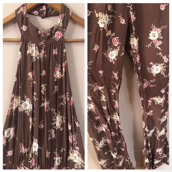 Flynn Skye Brown Floral Halter Jumpsuit Size S GUC - Picture 2 of 6